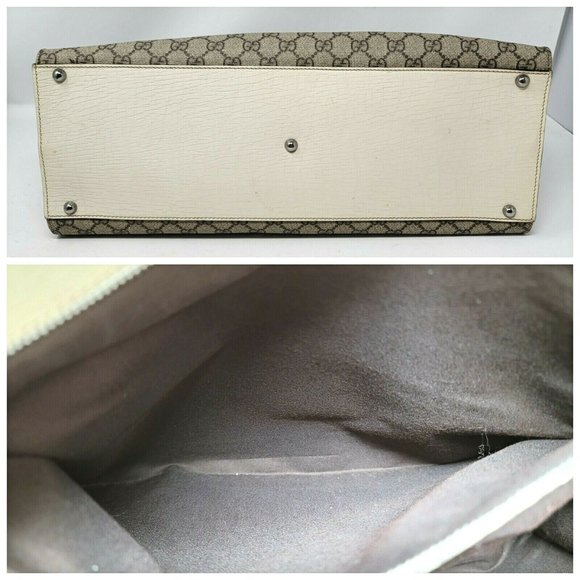 Gucci Jackie GG Supreme Canvas Ivory Leather Large Tote Computer Hand Bag Auth - Picture 8 of 12